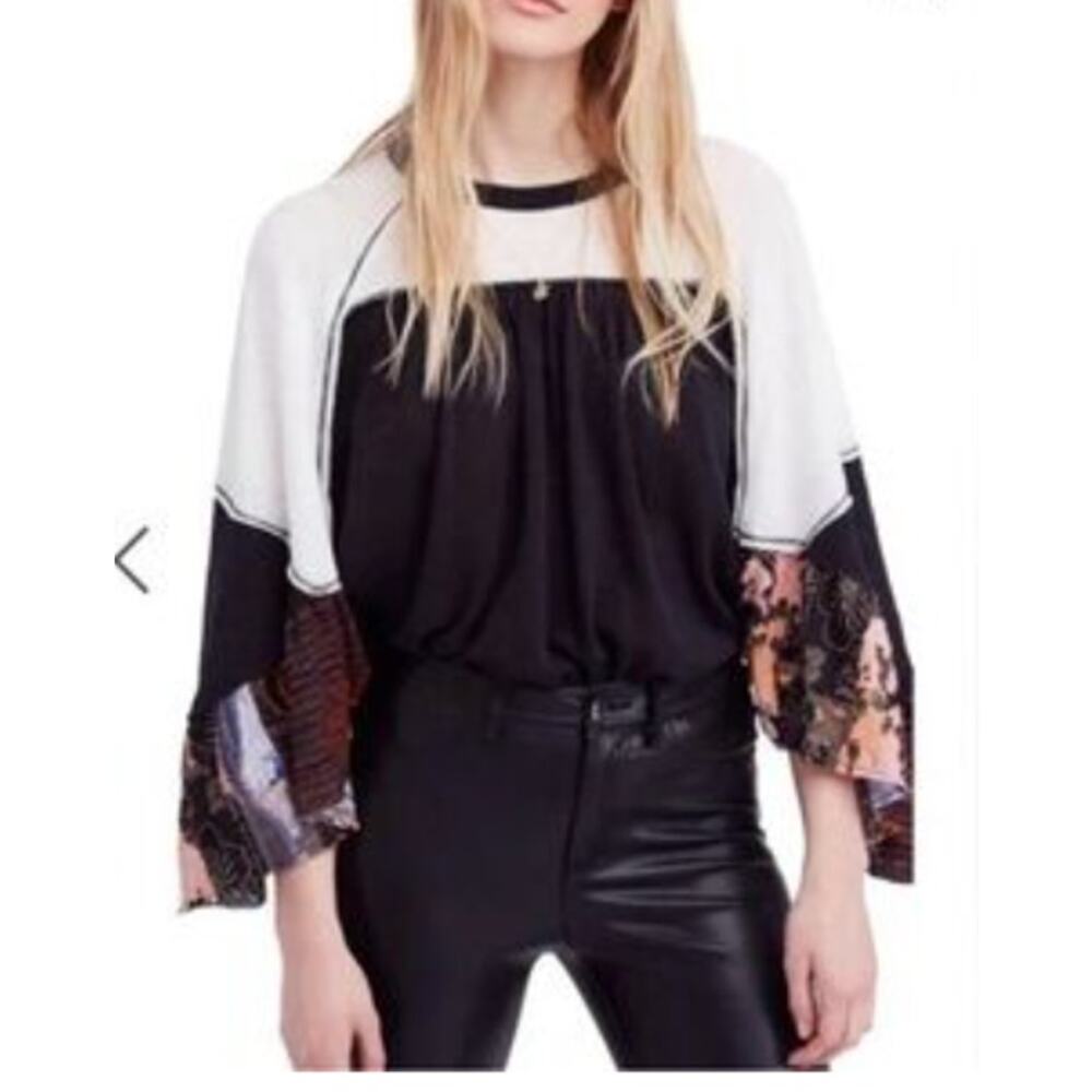 Free People Friday Fever Top Black White Floral Small